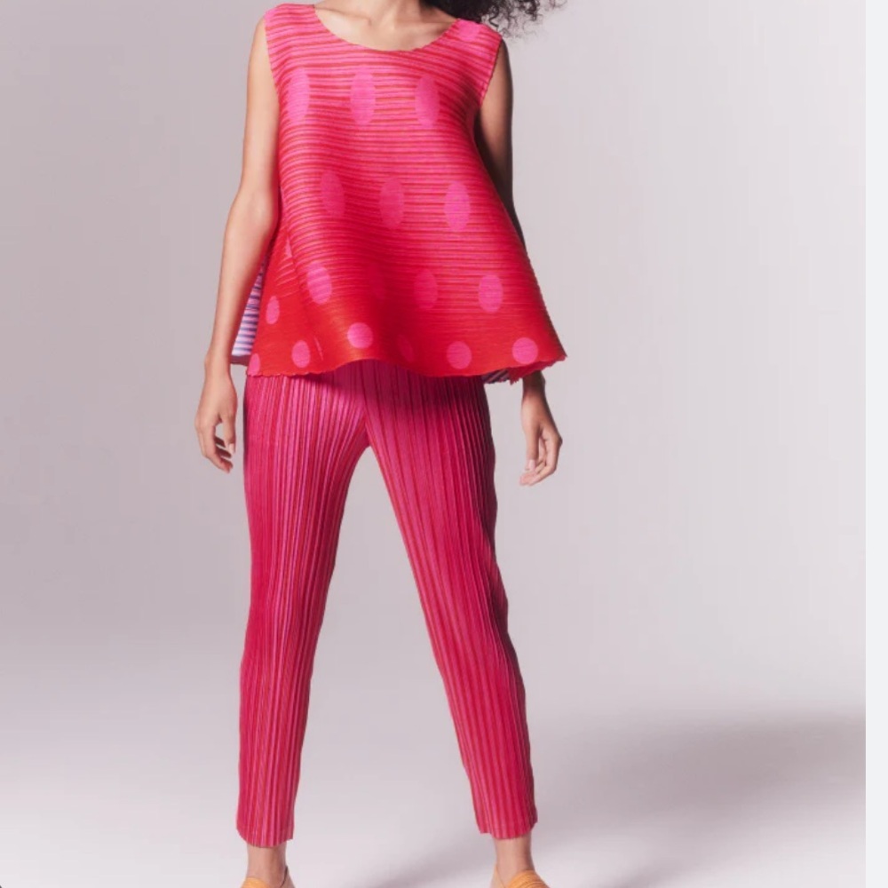Nwt Issey Miyake Vege Mix 1 Pleated Trousers Pants Pink Red Stripe Size 5